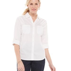 Croft & Barrow White Half Sleeve Button Down Dress Shirt
